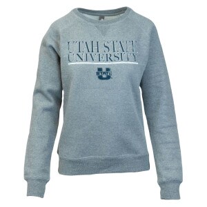 Women's Gray Utah State University U-State Fleece-Lined Crew Sweatshirt